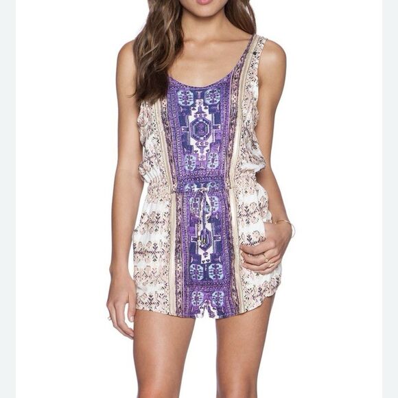 MINKPINK Boho Printed Tribal Tie Waist Romper Women’s Medium - Picture 1 of 10